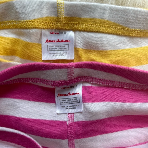Two pair Hanna Andersson long johns never worn size 140 US 10 striped - Picture 2 of 2